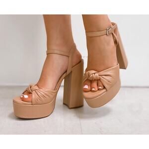 Gianni Bini Nude Heesl Jeess Southern Carrie Knotted Bow Platform Sandals 8.5